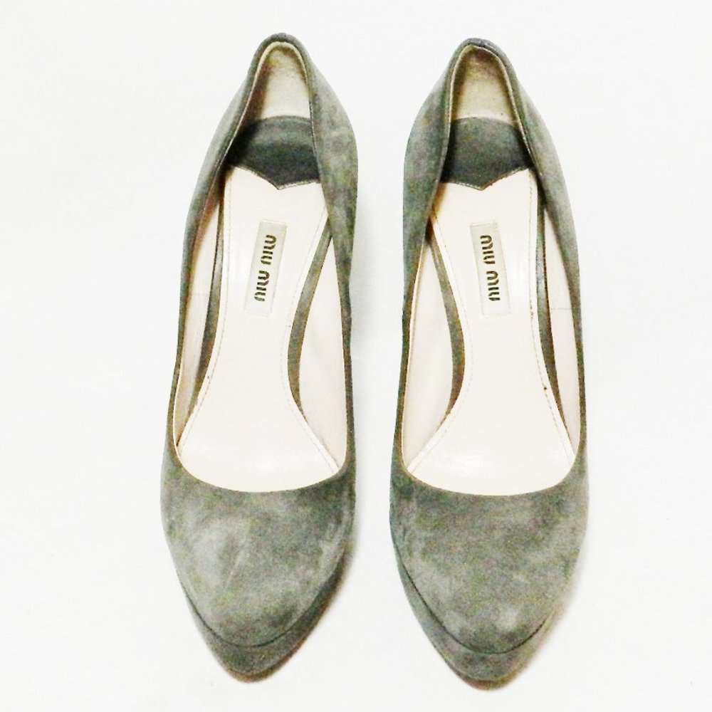 Miu Miu Gray Suede Platform Pumps Heels EU 39 EUC - Picture 2 of 7